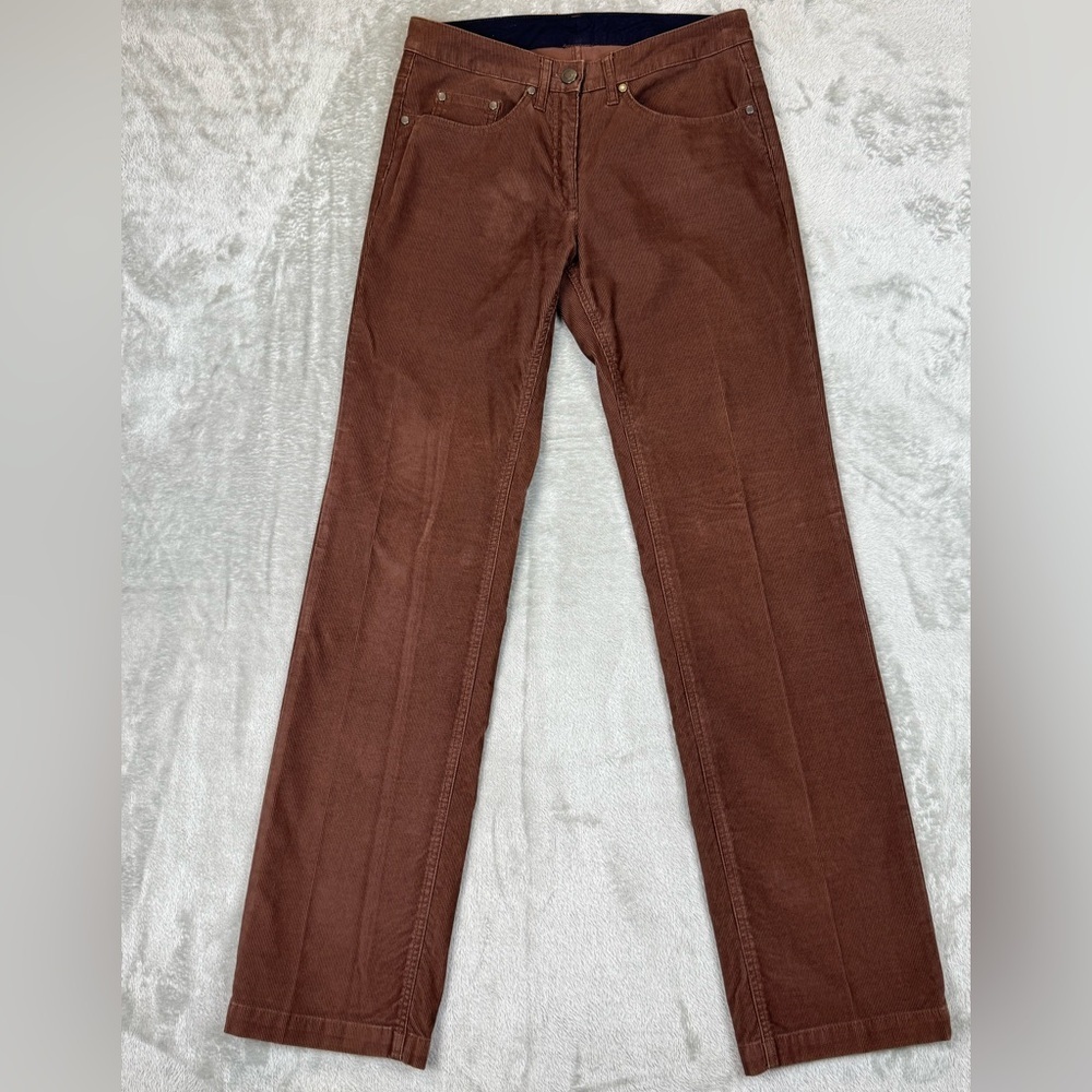 Faconnable Corduroy Pants Chocolate Brown Straight Leg Mid Rise Stretch Size 6